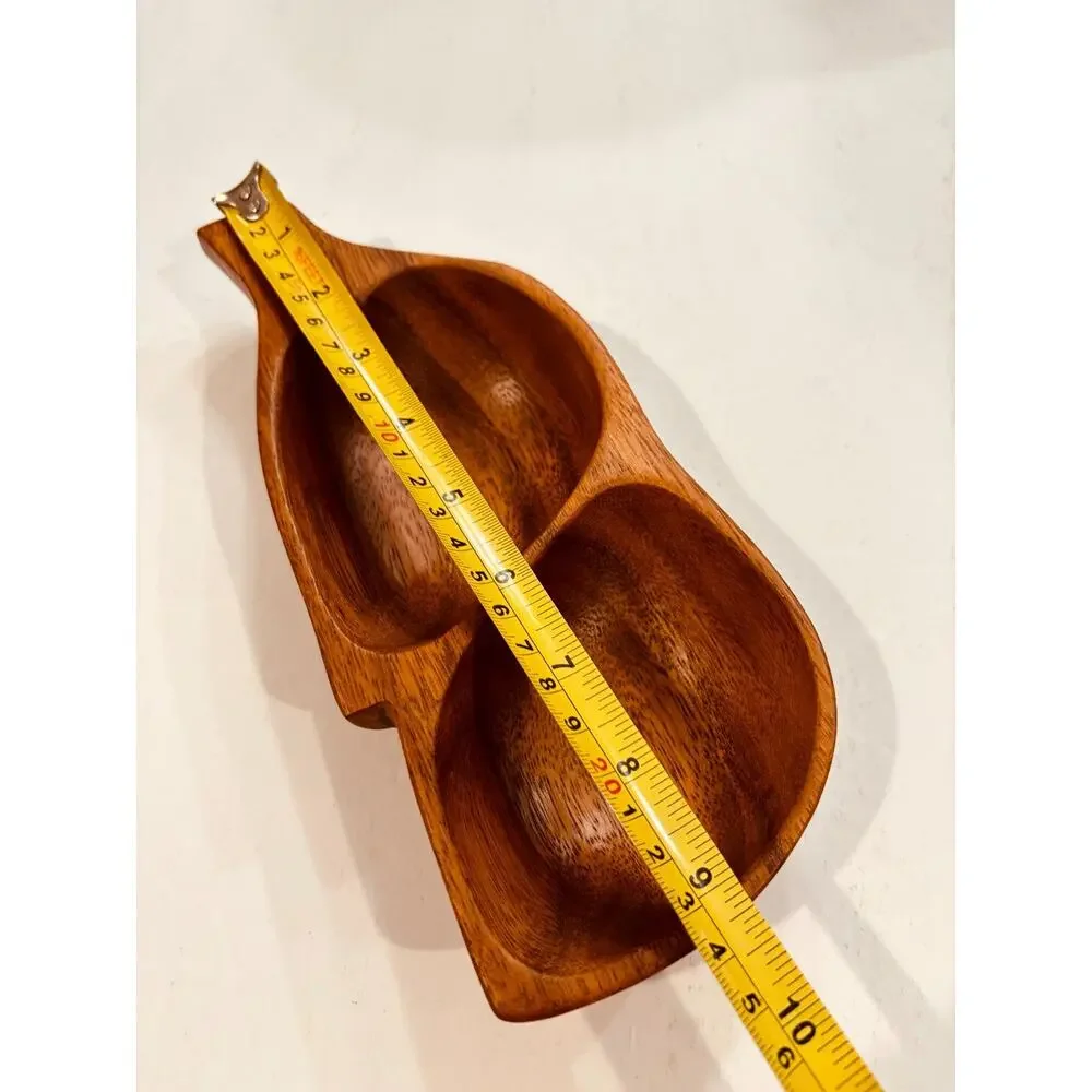 Vintage Monkey Pod Wood Divided Serving Dish Hawaiian Tiki Snack Tray
